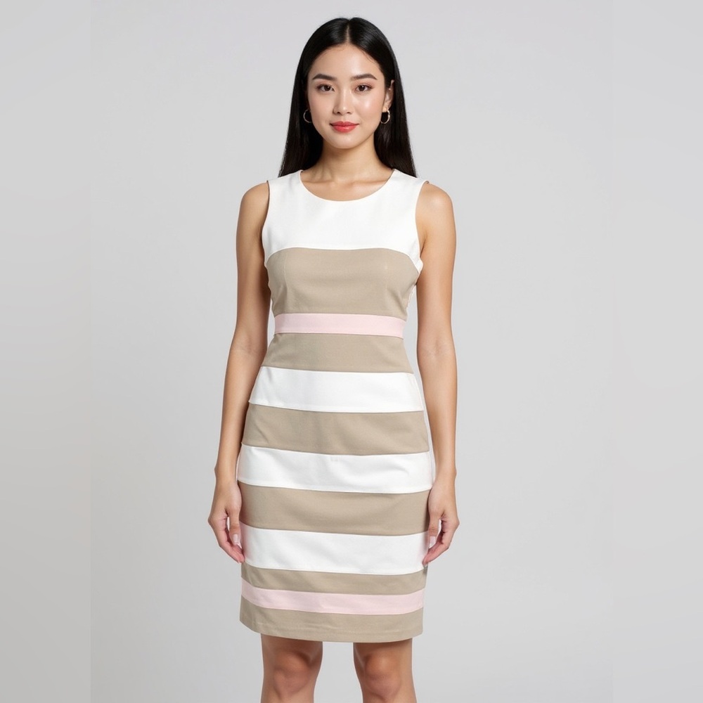 Tommy Hilfiger Cream and Tan Striped Mini Dress
